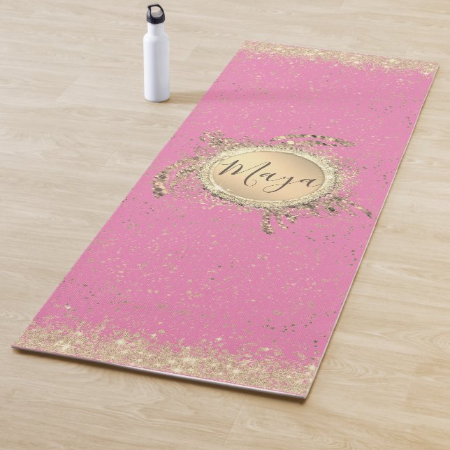 Tapis De Yoga Glam Gold Turtle Stars sur Yoga Rose Mat (En situation)