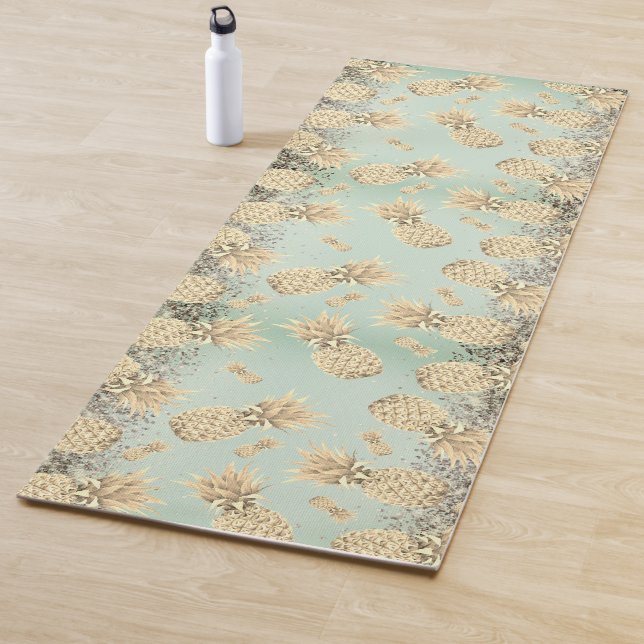 Tapis De Yoga Glitterie amusante Ananas d'or (En situation)