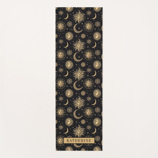 Tapis De Yoga Gold Black Celestial Sun Moon Star Exercice (Devant)