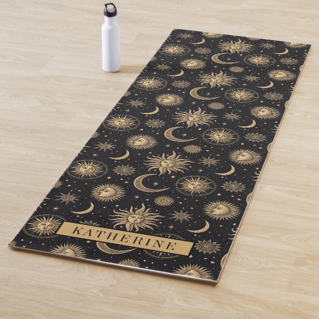 Tapis De Yoga Gold Black Celestial Sun Moon Star Exercice (En situation)