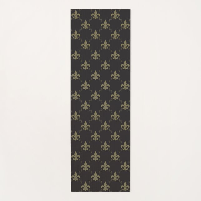 Tapis De Yoga Gold Fleur De Lis Pattern noir luxueux (Devant)