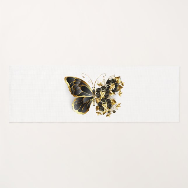 Tapis De Yoga Gold flower Butterfly with Black Orchid (Devant (Horizontal))