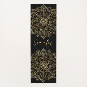 Tapis De Yoga Gold Mandala Flower Nom personnalisé Black Yoga Ma