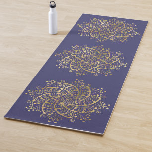 Tapis De Yoga Gold Mandala Navy Blue Boho