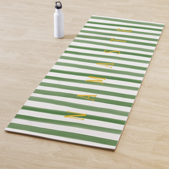 Tapis De Yoga Gold Namaste & Grandes aquarelles vertes et blanch (En situation)