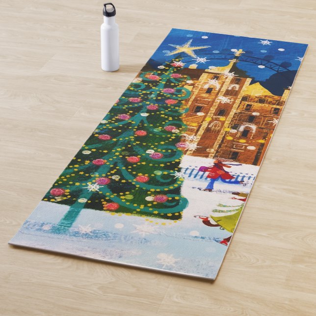 Tapis De Yoga Gold Pink Christmas Winter Ice Skating  (En situation)
