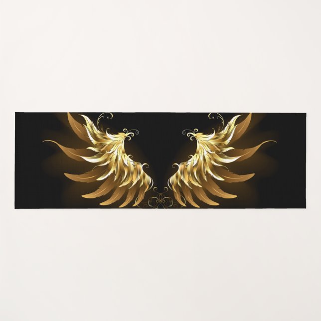 Tapis De Yoga Golden Angel Wings on Black background (Devant (Horizontal))