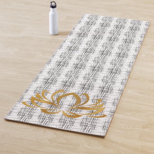 Tapis De Yoga Golden Lotus Silhouette sur Motif noir et blanc (En situation)