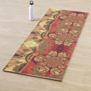 Tapis De Yoga Golden Red African Print Art Design