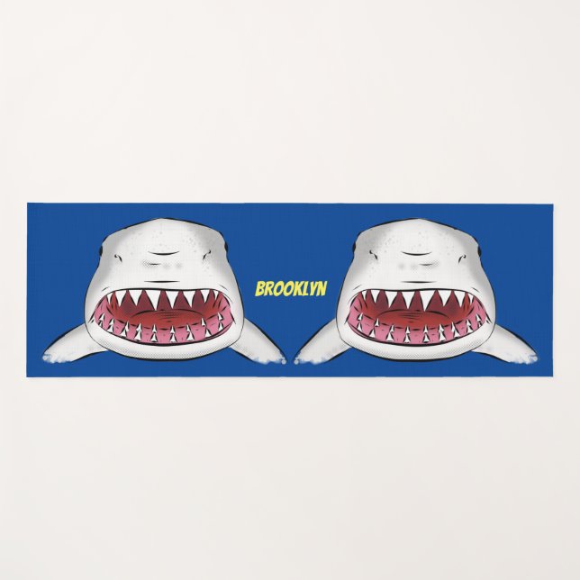 Tapis De Yoga Grand requin blanc moyen dessin animé (Devant (Horizontal))