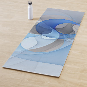 Tapis De Yoga Graphique d'art fractal gris bleu Abstrait moderne