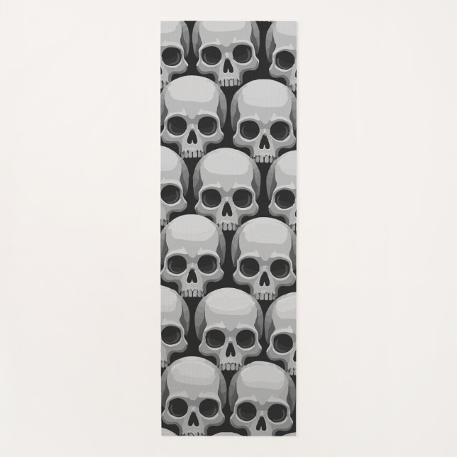 Tapis De Yoga Gray Skull Pattern – Minimal Gothic Design (Devant)