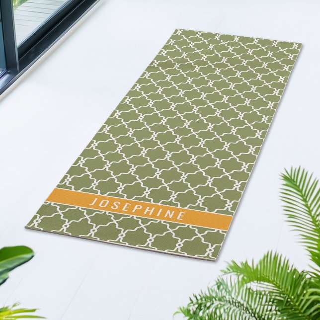 Tapis De Yoga Green And Orange Trellis Pattern With Custom Name (Créateur téléchargé)