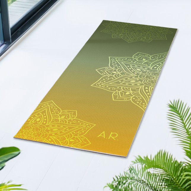 Tapis De Yoga Green To Yellow Gradient Asymmetric Mandala (Créateur téléchargé)