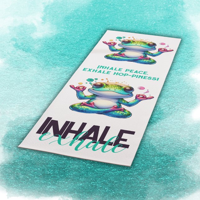Tapis De Yoga Grenouille verte moderne Inhale Exhale | (Créateur téléchargé)