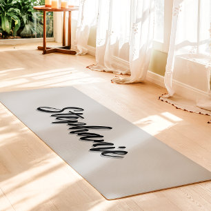 Tapis De Yoga Gris doux et noir Nom personnalisé Simple