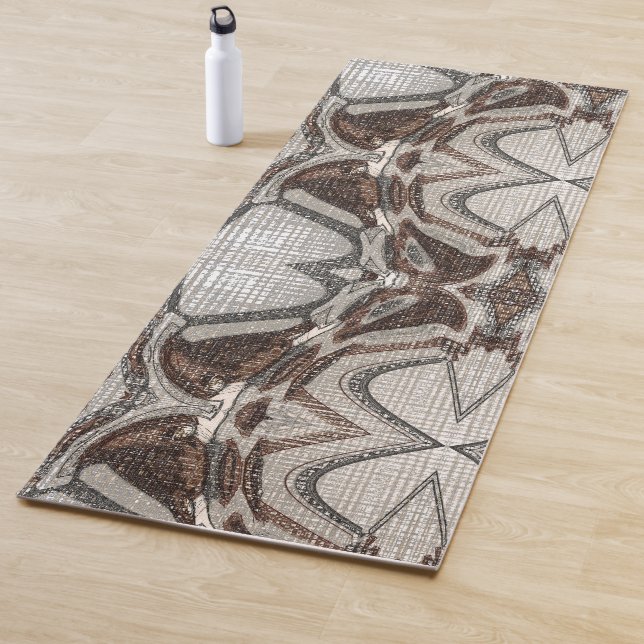 Tapis De Yoga Gris et art Abstrait Brown (En situation)