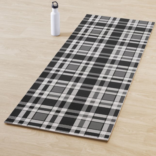 Tapis De Yoga Gris Noir Blanc Flanné Plaid Tartan Design (Créateur téléchargé)