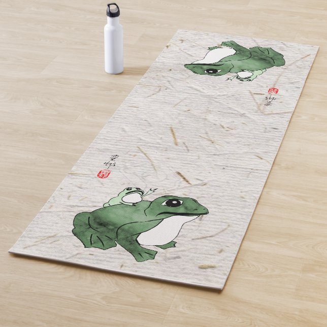 Tapis De Yoga Grosse grenouille Petit crapaud japonais 19e siècl (En situation)