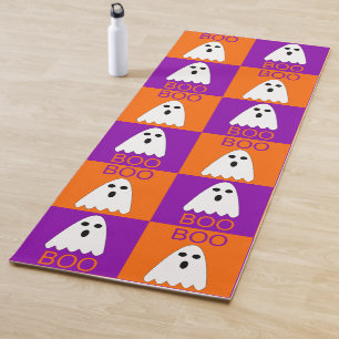 Tapis De Yoga Halloween Boo Ghost Purple et Carrés orange