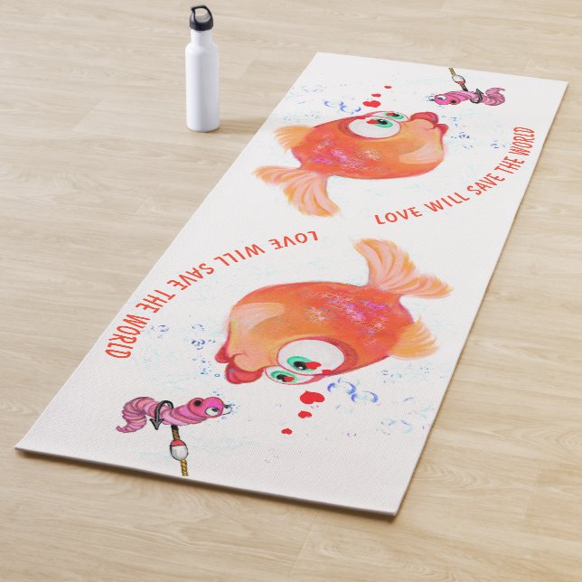 Tapis De Yoga Happy Fish and Worm Funny Yoga Mat - Texte personn (En situation)
