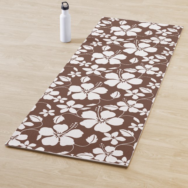 TAPIS DE YOGA HAWAIIAN HULA (HIBISCUS) BROWN (En situation)