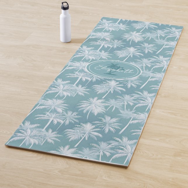 Tapis De Yoga Hawaiian Palm Tree Silhouette Motif Turquoise ID10 (En situation)