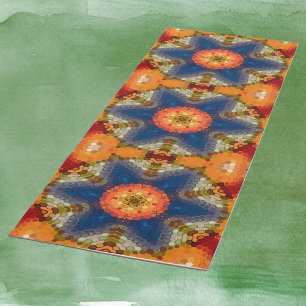 Tapis De Yoga Hex Mandala bleu orange et rouge
