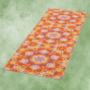 Tapis De Yoga Hex Mandala orange violet blanc
