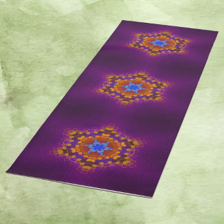Tapis De Yoga Hex Mandala violet orange et bleu