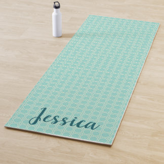 Tapis De Yoga Hexagon Light Blue & Turquoise / Votre nom