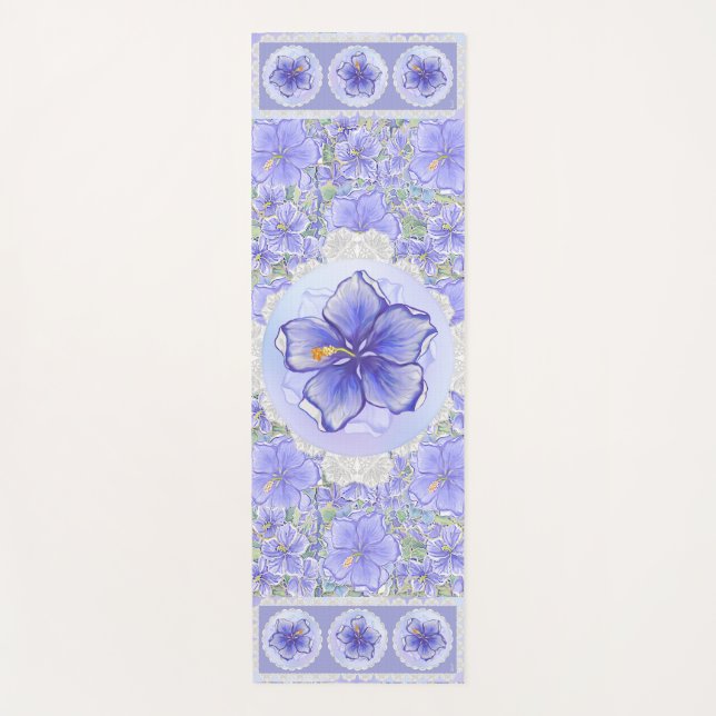 Tapis De Yoga Hibiscus & dentelle BLEU (Devant)
