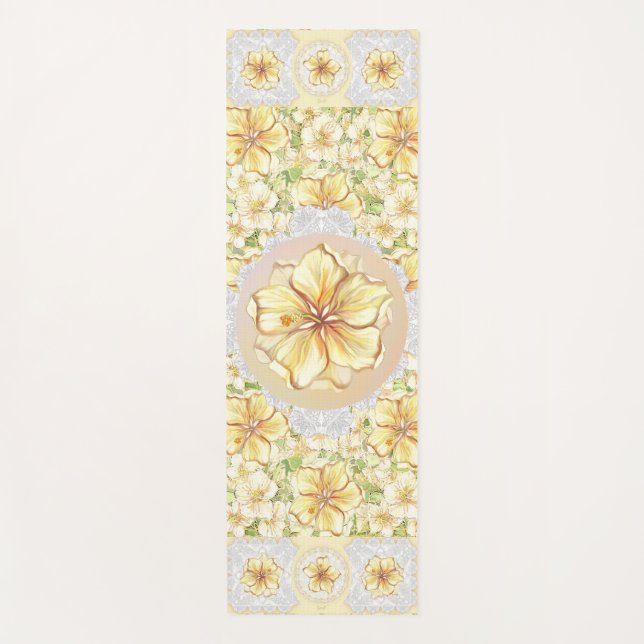 Tapis De Yoga Hibiscus & dentelle JAUNE (Devant)