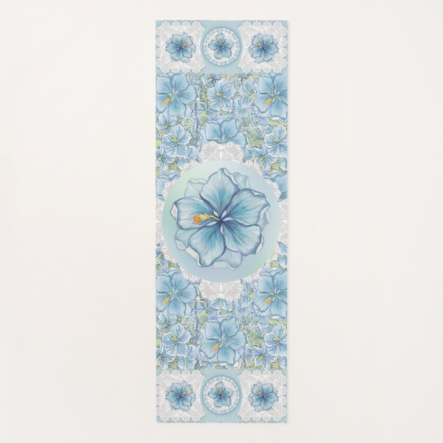 Tapis De Yoga Hibiscus & dentelle TURQUOISE (Devant)