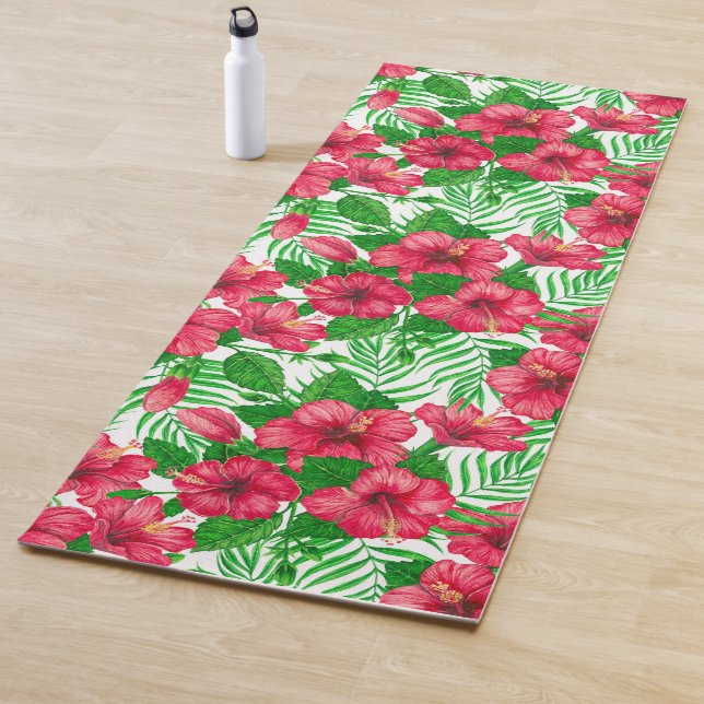 Tapis De Yoga Hibiscus et palmiers feuilles (En situation)