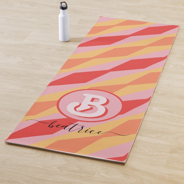 Tapis De Yoga Hippie rétro les années 70 rose Pastel géométrique (En situation)