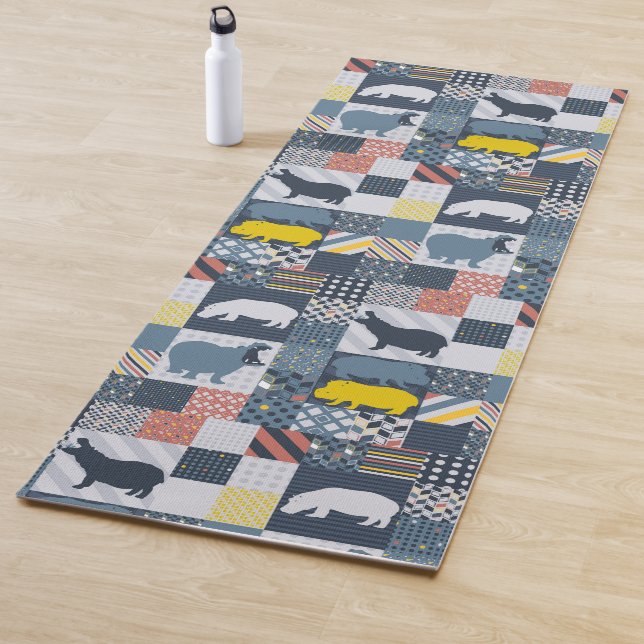 Tapis De Yoga Hippos Faux Quilt (En situation)