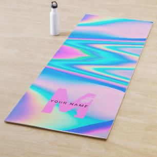 Tapis De Yoga Holographie rose Abstraite personnalisée y2k Nom M
