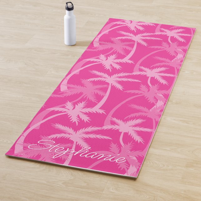 Tapis De Yoga Hot Rose Ajouter Votre Nom Palm Trees (En situation)