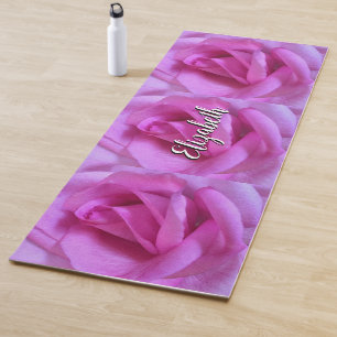 Tapis De Yoga Hot Rose Rose Flower Script Ajouter Votre Nom Bold