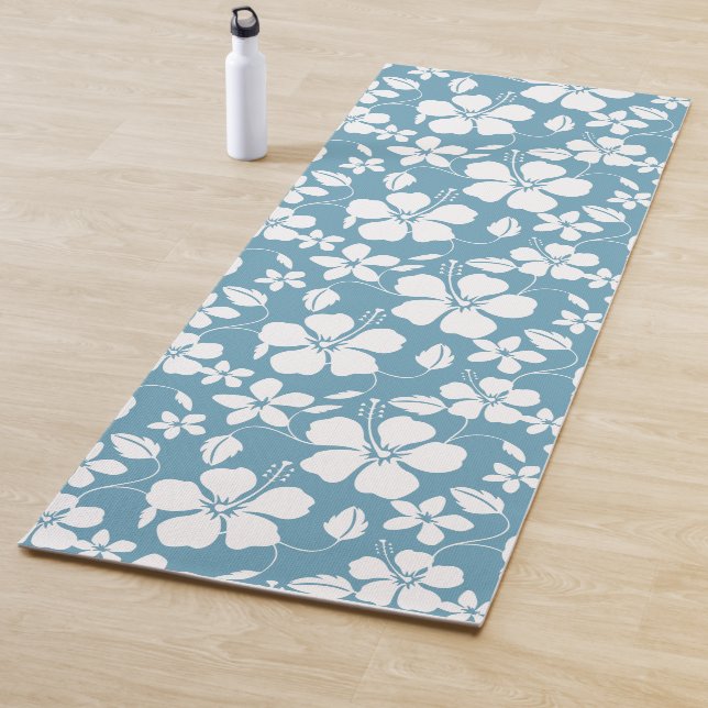 TAPIS DE YOGA HULA HAÏIENNE (HIBISCUS) ESCLAT BLEU (En situation)