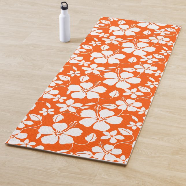 TAPIS DE YOGA HULA HAÏIENNE (HIBISCUS) ORANGE (En situation)