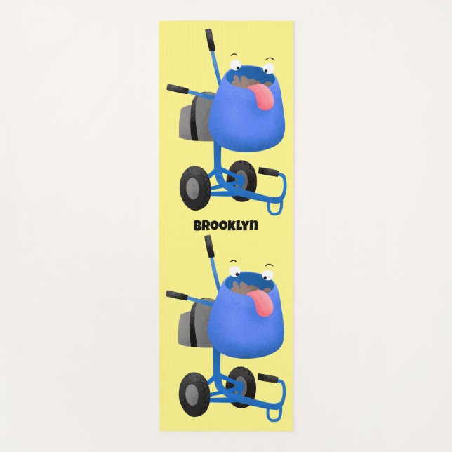 Tapis De Yoga Illustration amusante du mélangeur de ciment bleu (Devant)