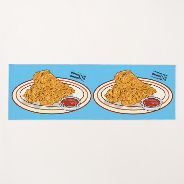 Tapis De Yoga Illustration de dessin animé sur le poulet frit (Devant (Horizontal))
