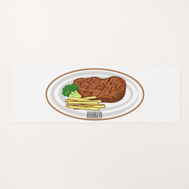 Tapis De Yoga Illustration de dessin de steak (Devant (Horizontal))