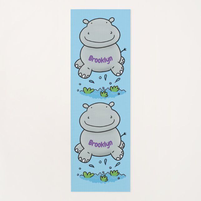 Tapis De Yoga Illustration de saut en hippo mignon (Devant)