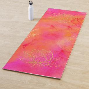 Tapis De Yoga Illustration en or Lotus Art en encre rose