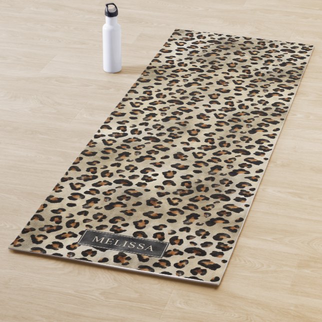 Tapis De Yoga Impression d'animal léopard avec fausse feuille no (En situation)