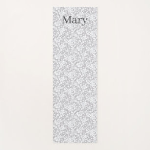 Tapis De Yoga Impression Florale Blanche Et Grise