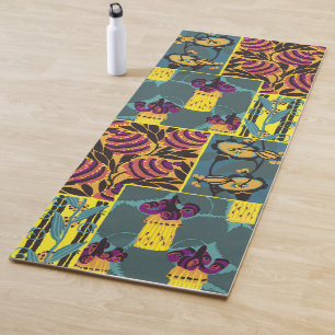 Tapis De Yoga Imprimé floral violet et sarcelle maximaliste vibr